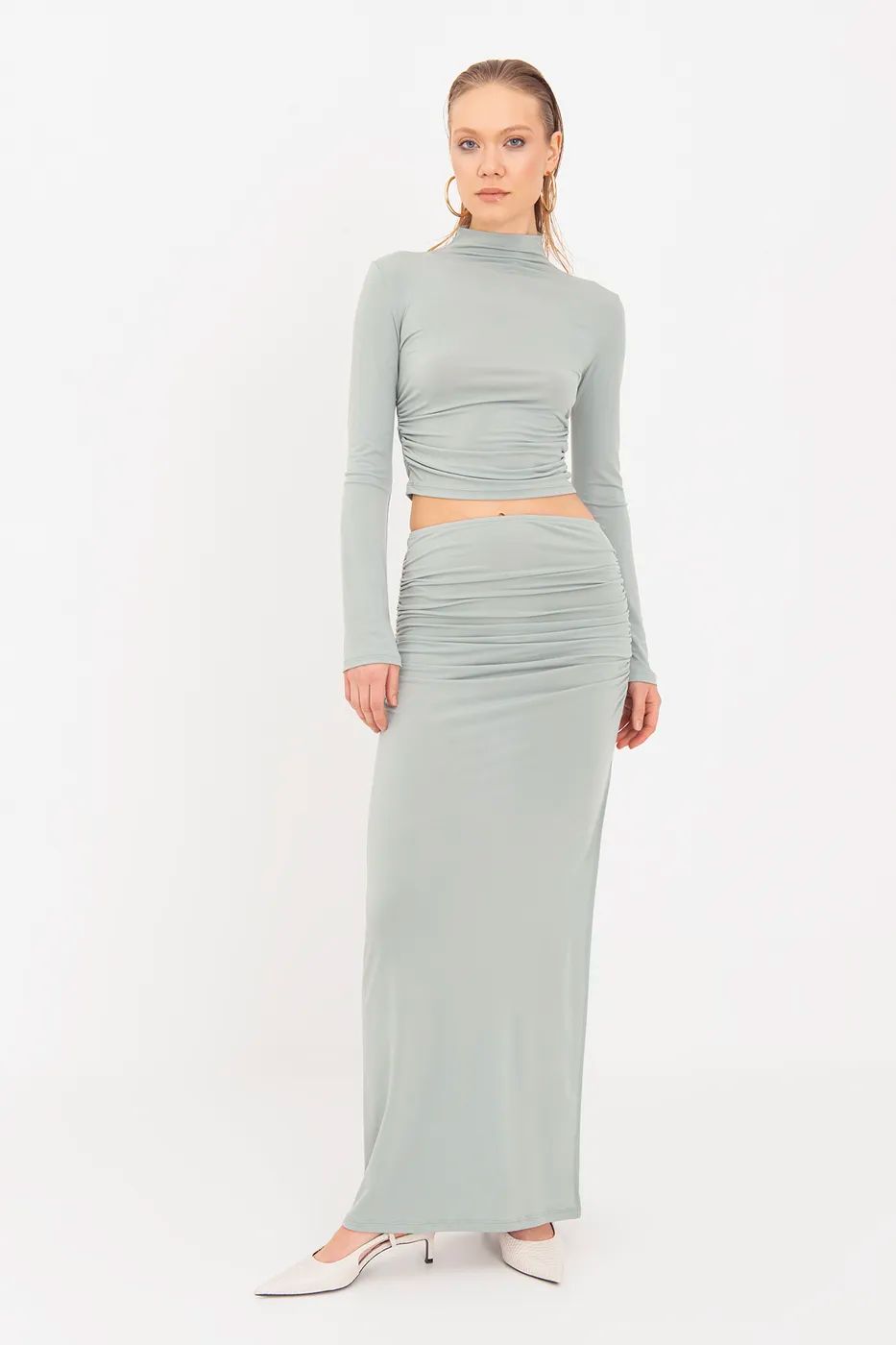 Mint Green Ruched Cut-Out Set (2-Piece)