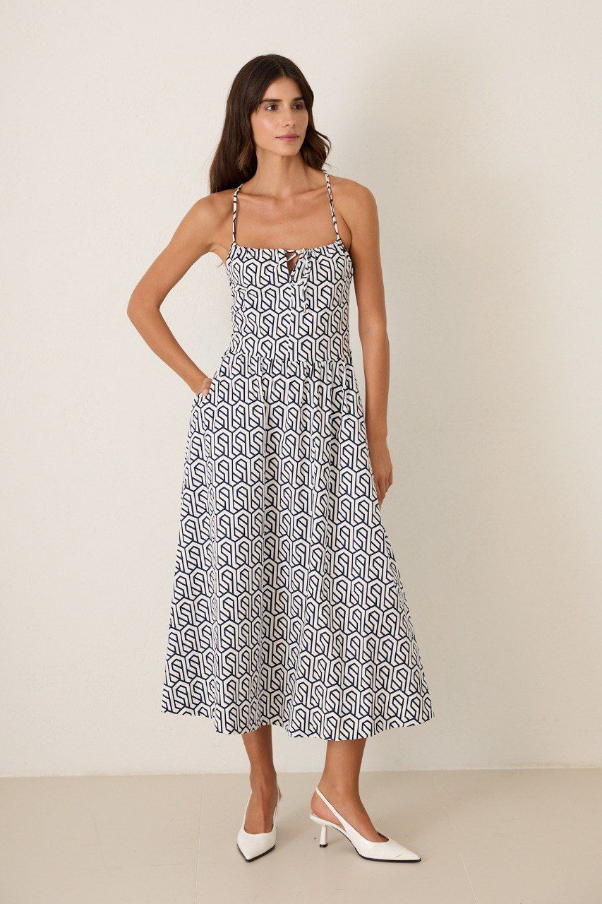 Geometric Strappy Midi Dress