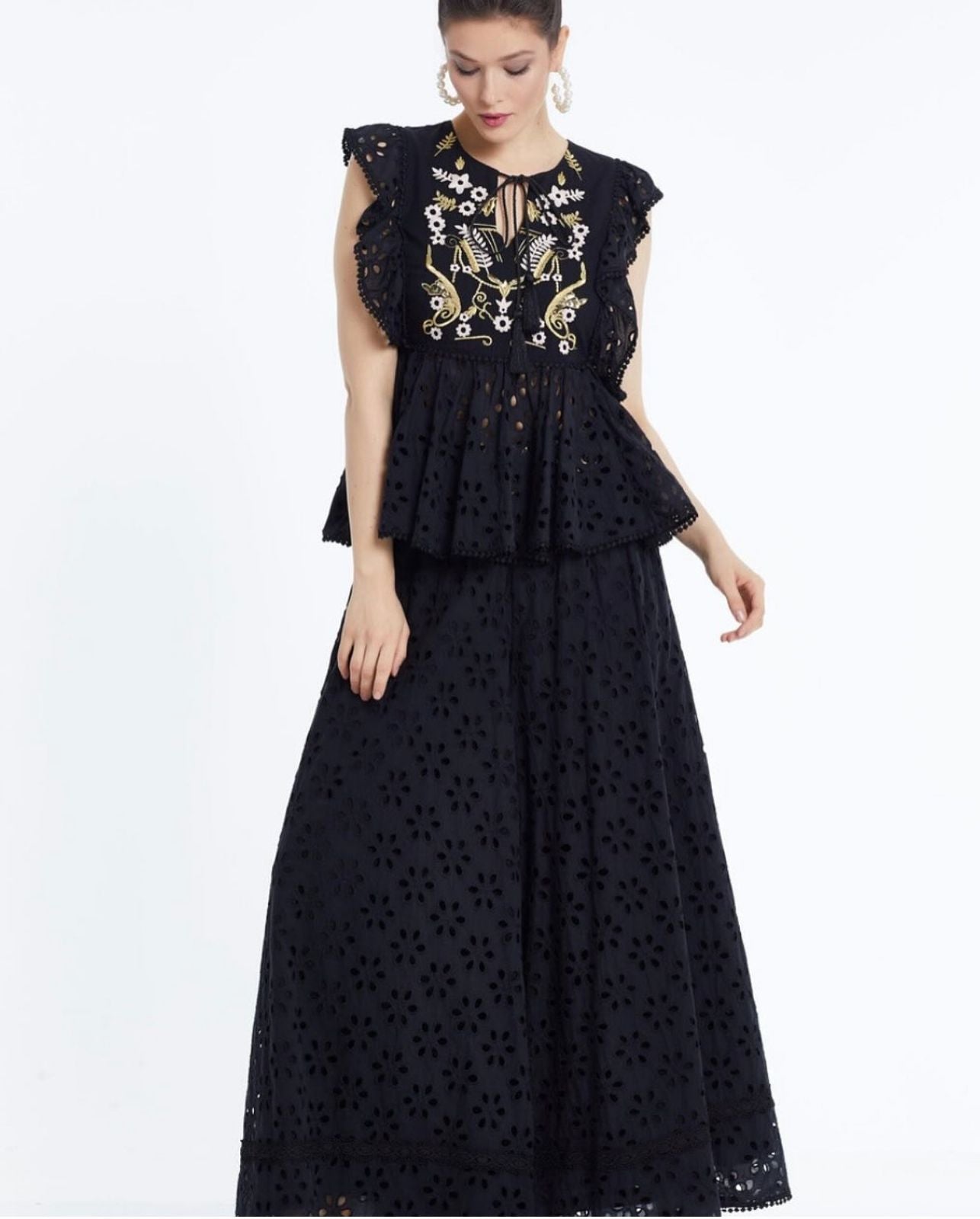 Noir Broderie Anglaise Embroidered Two‑Piece Set