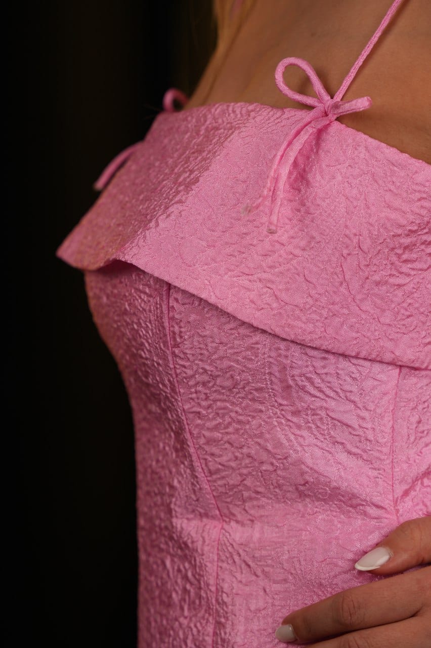 Bella Bow‑Detail Jacquard Mini Dress — Cotton‑Candy Pink