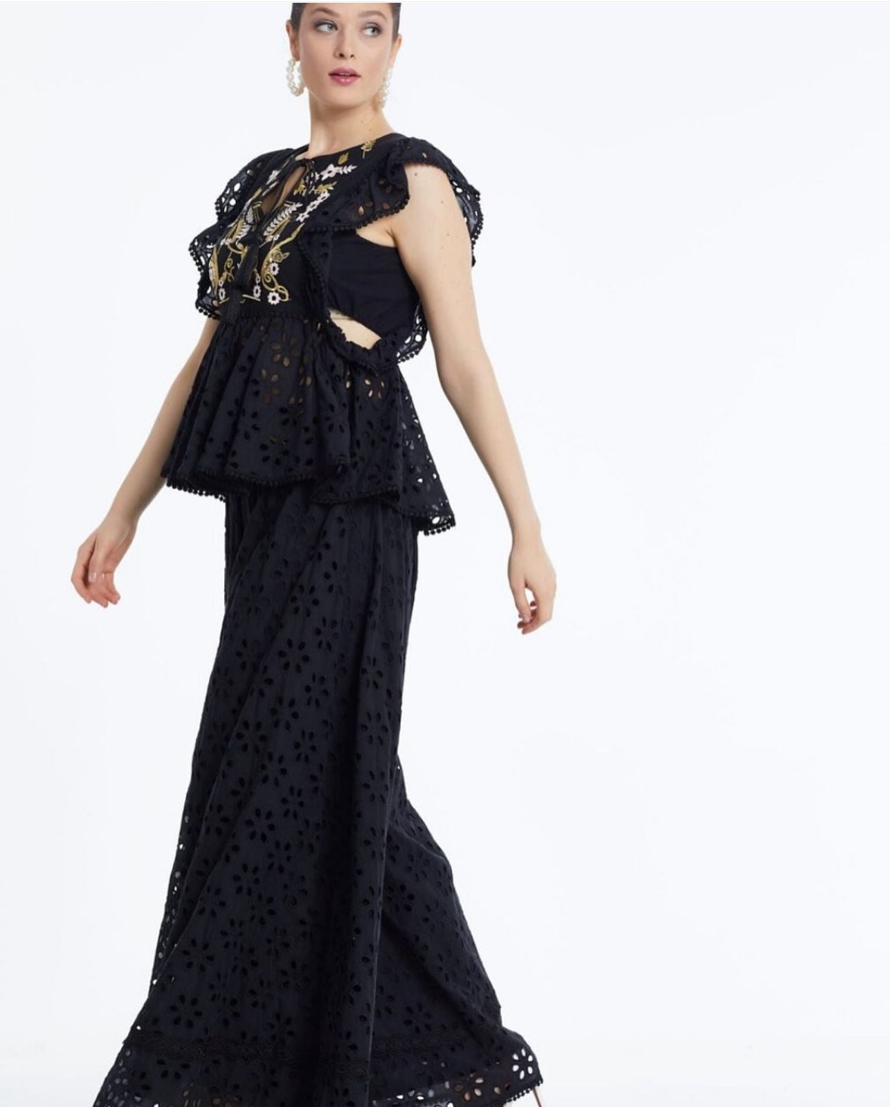 Noir Broderie Anglaise Embroidered Two‑Piece Set