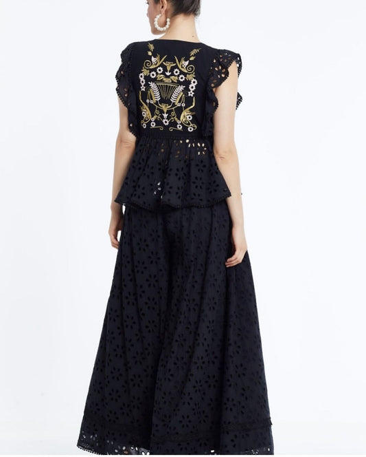 Noir Broderie Anglaise Embroidered Two‑Piece Set