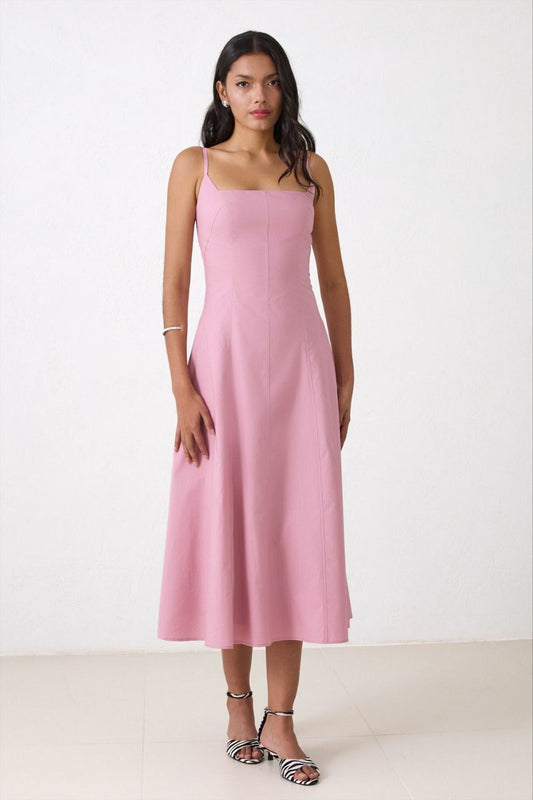Sunlit Square‑Neck Midi Dress