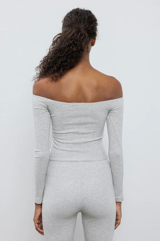 Heather‑Grey Ribbed Lounge Co‑Ord (Top + Pants)