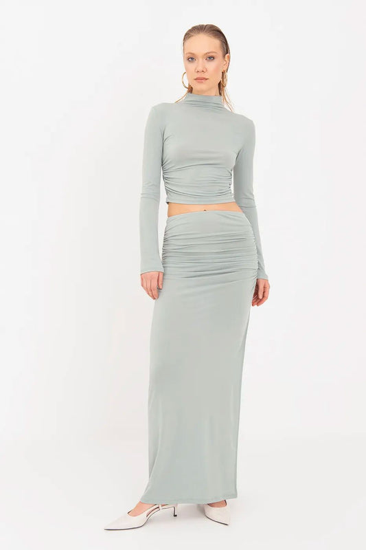 Mint Green Ruched Cut-Out Set (2-Piece)