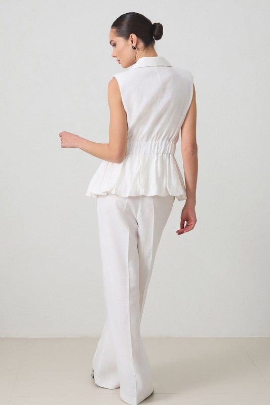White Sleeveless Blazer & Pants Set