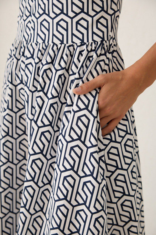 Geometric Strappy Midi Dress