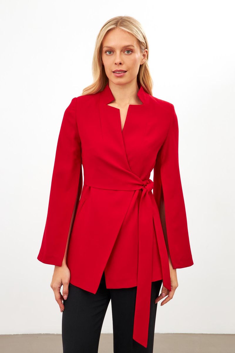 Bold Elegance Red Wrap Blazer