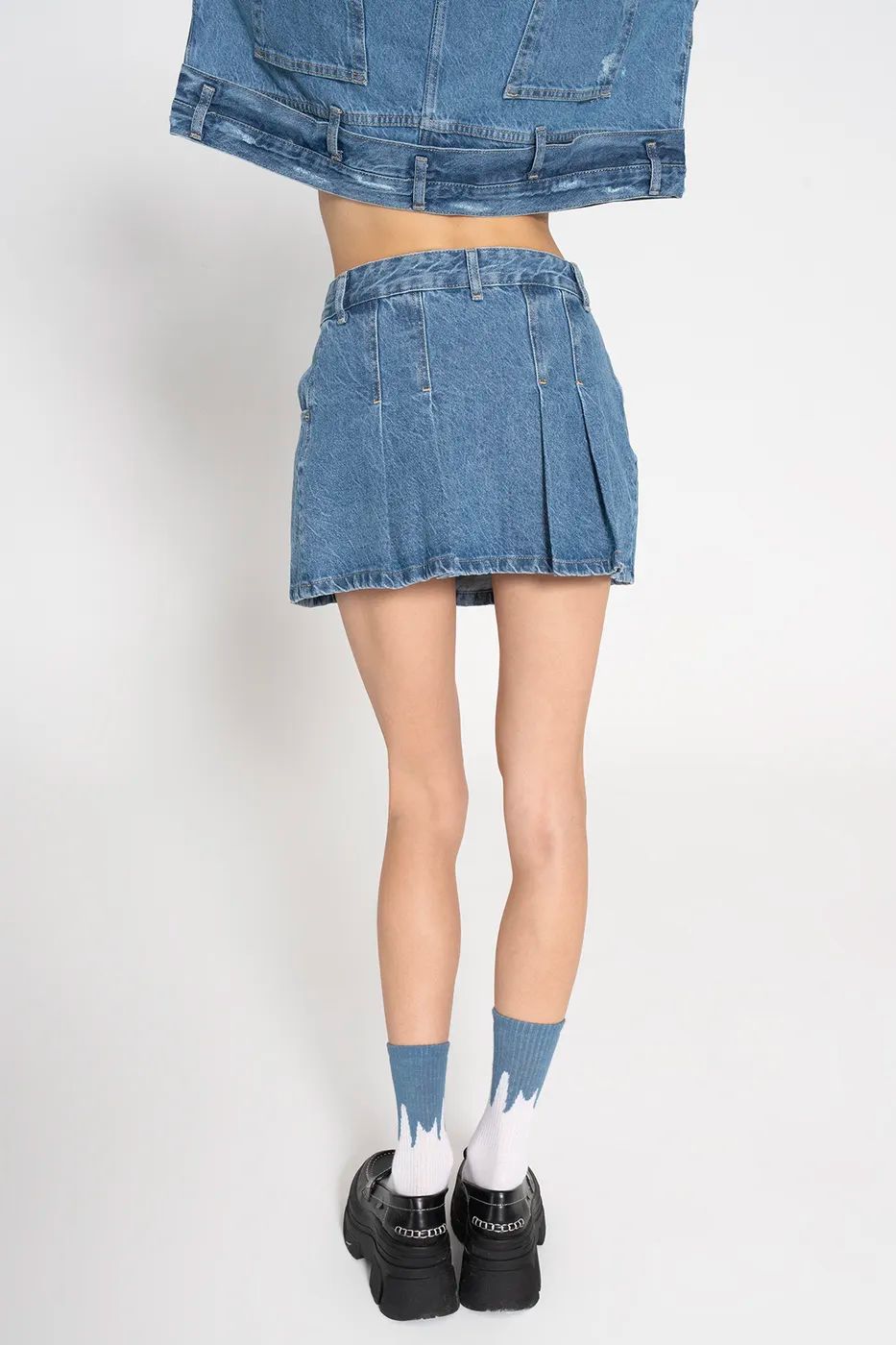 Pleated Denim Mini Skirt