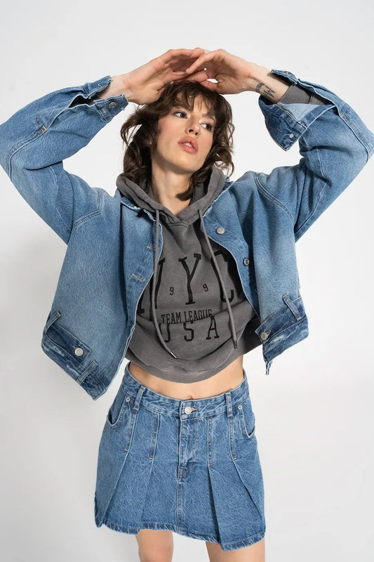 Pleated Denim Mini Skirt