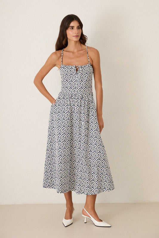 Geometric Strappy Midi Dress