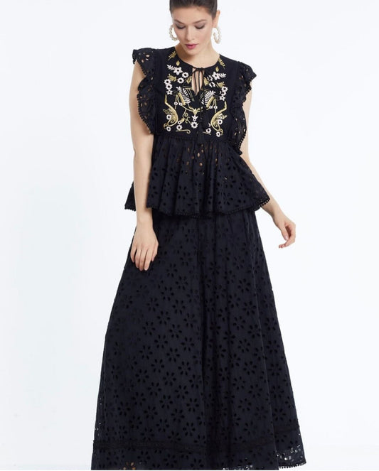 Noir Broderie Anglaise Embroidered Two‑Piece Set