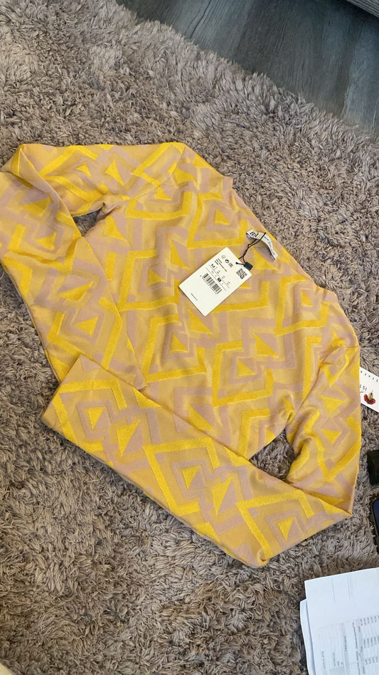 Yellow Geometric Knit Crop Top