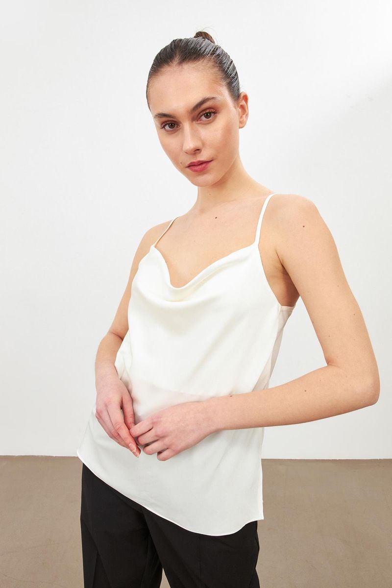 Satin Cowl-Neck Camisole – White & Black