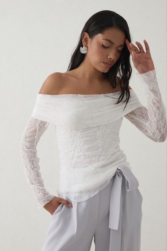 Lace Off-Shoulder White Top