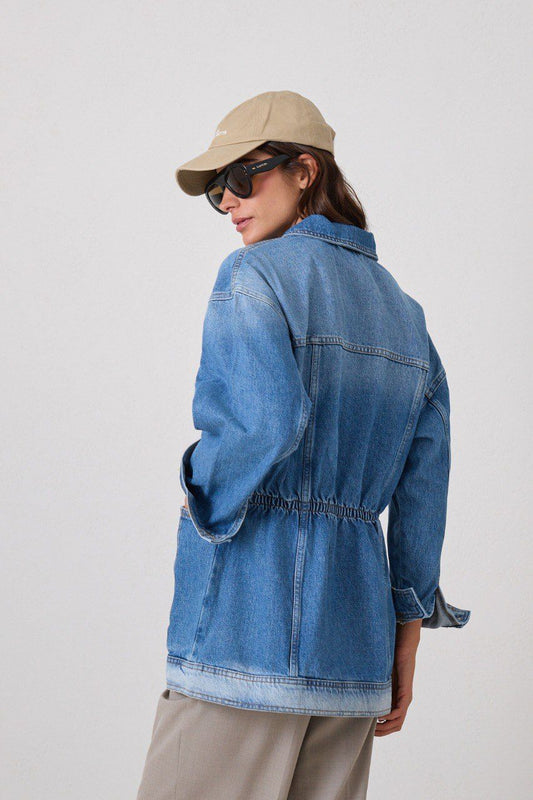 Cinch-Waist Denim Jacket