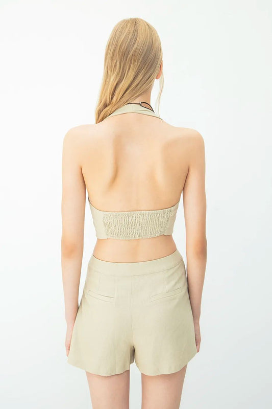 Linen‑Blend Button‑Front Vest & Shorts Set