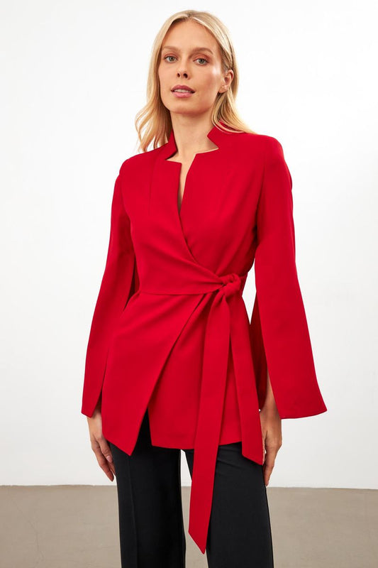 Bold Elegance Red Wrap Blazer