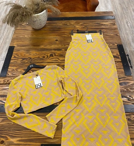 Yellow Geometric Knit Crop Top