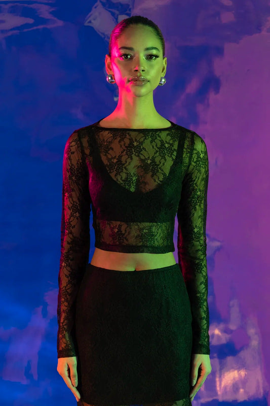 Sheer Black Lace Crop Top