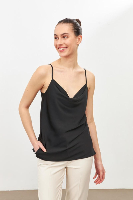 Satin Cowl-Neck Camisole – White & Black