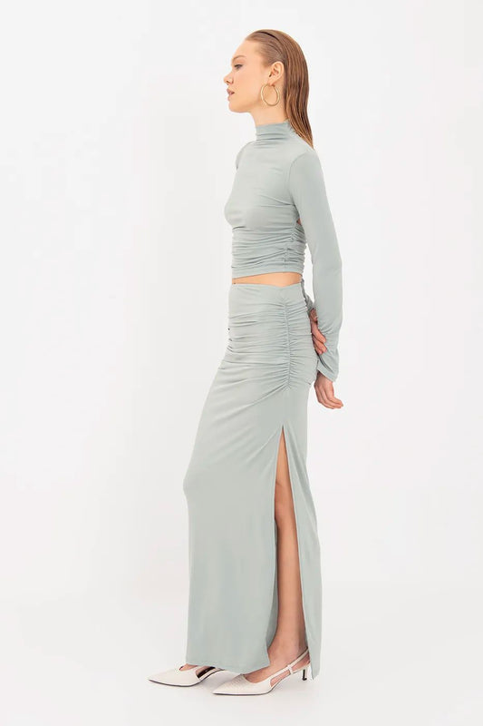 Mint Green Ruched Cut-Out Set (2-Piece)