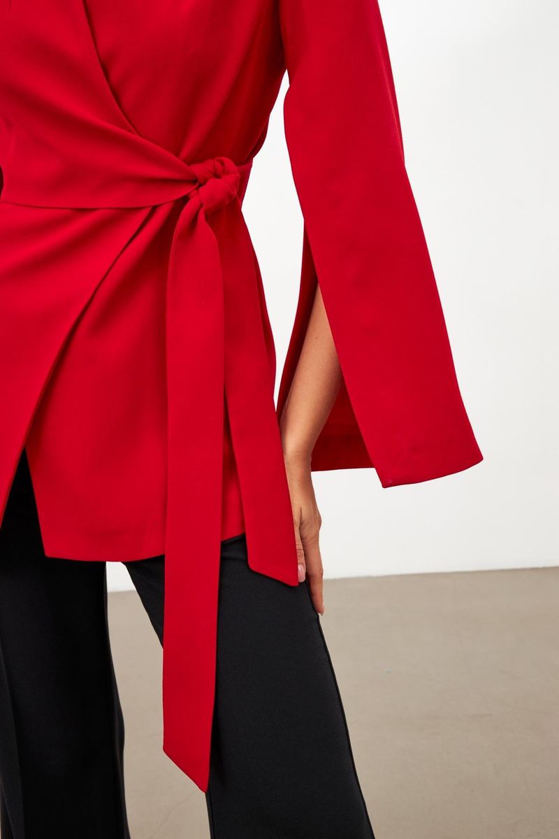 Bold Elegance Red Wrap Blazer