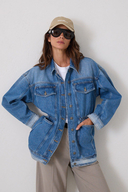 Cinch-Waist Denim Jacket