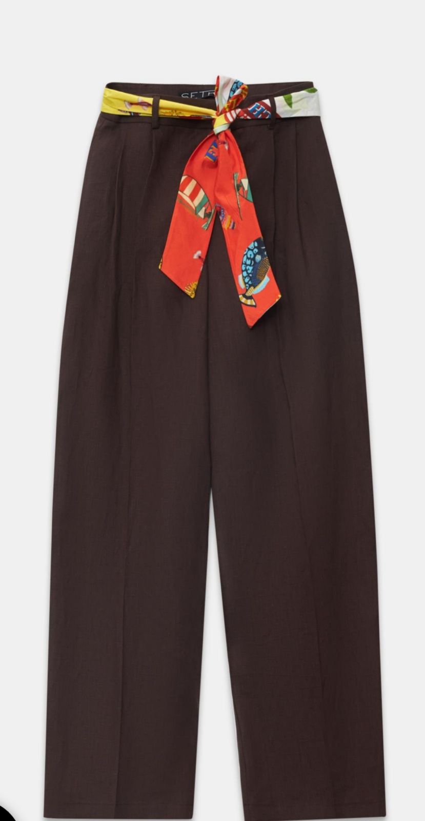 High-Waist Wide-Leg Trousers with Tropical Scarf Belt