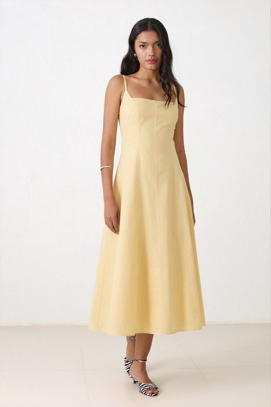 Sunlit Square‑Neck Midi Dress