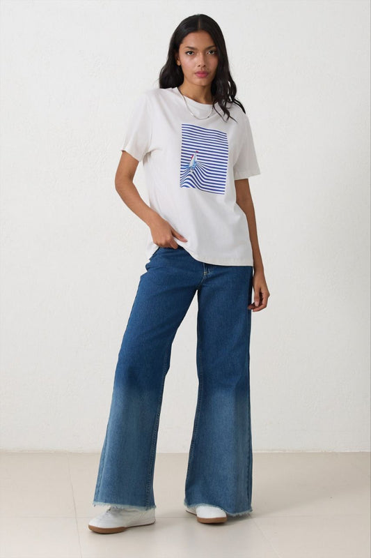 Ombre Wide‑Leg Denim Jeans