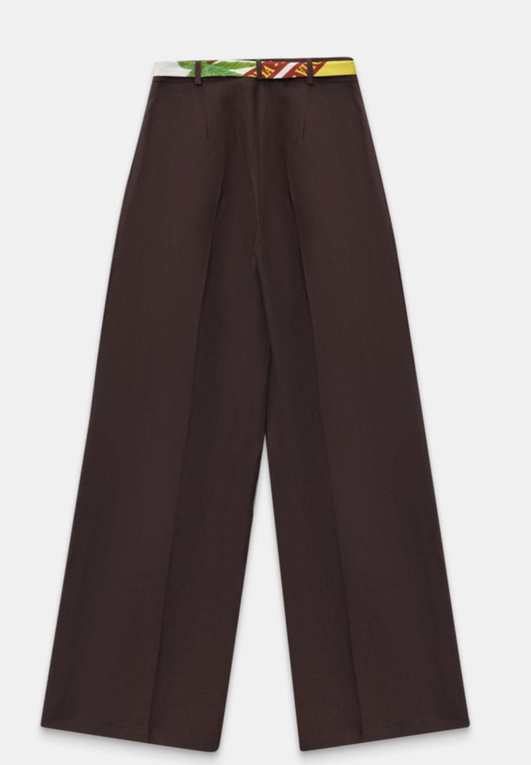 High-Waist Wide-Leg Trousers with Tropical Scarf Belt