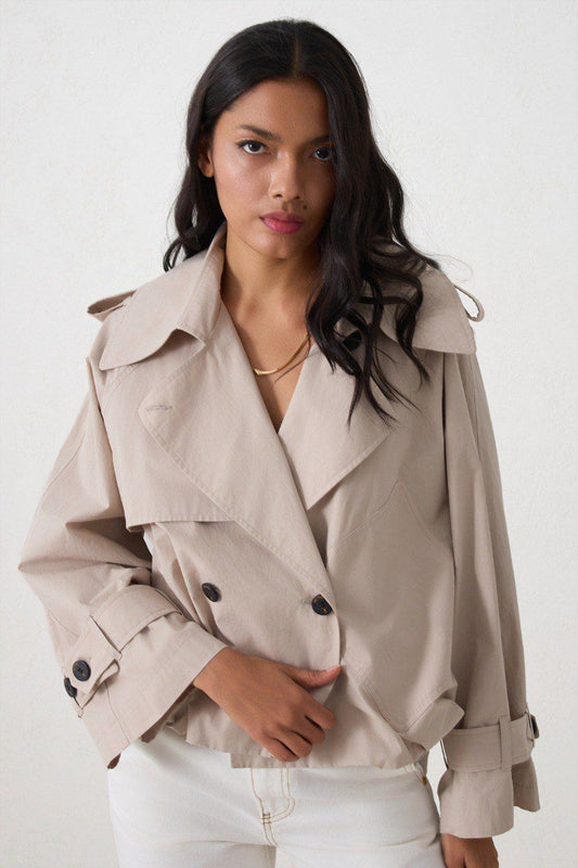 Cropped Double‑Breasted Trench Jacket