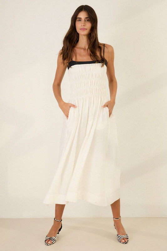 Ivory Smocked Midi Dress