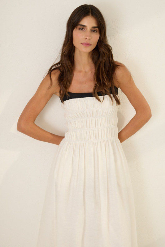 Ivory Smocked Midi Dress