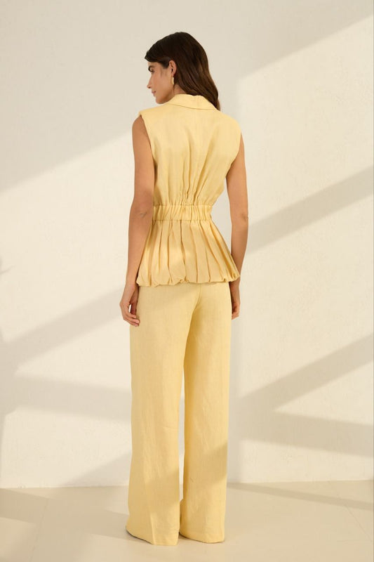 Yellow Sleeveless Blazer & Pants Set