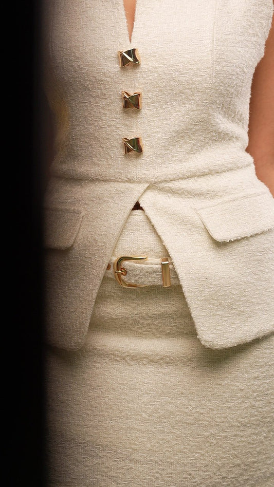 Sienna Tweed Corset & Skirt Set — Ivory White