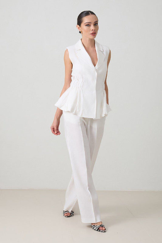White Sleeveless Blazer & Pants Set