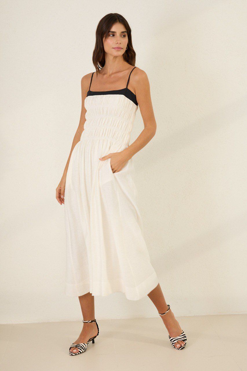 Ivory Smocked Midi Dress