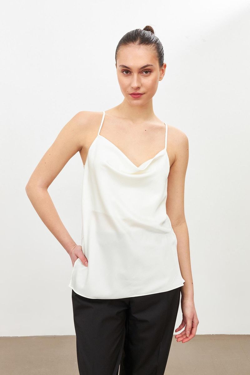 Satin Cowl-Neck Camisole – White & Black