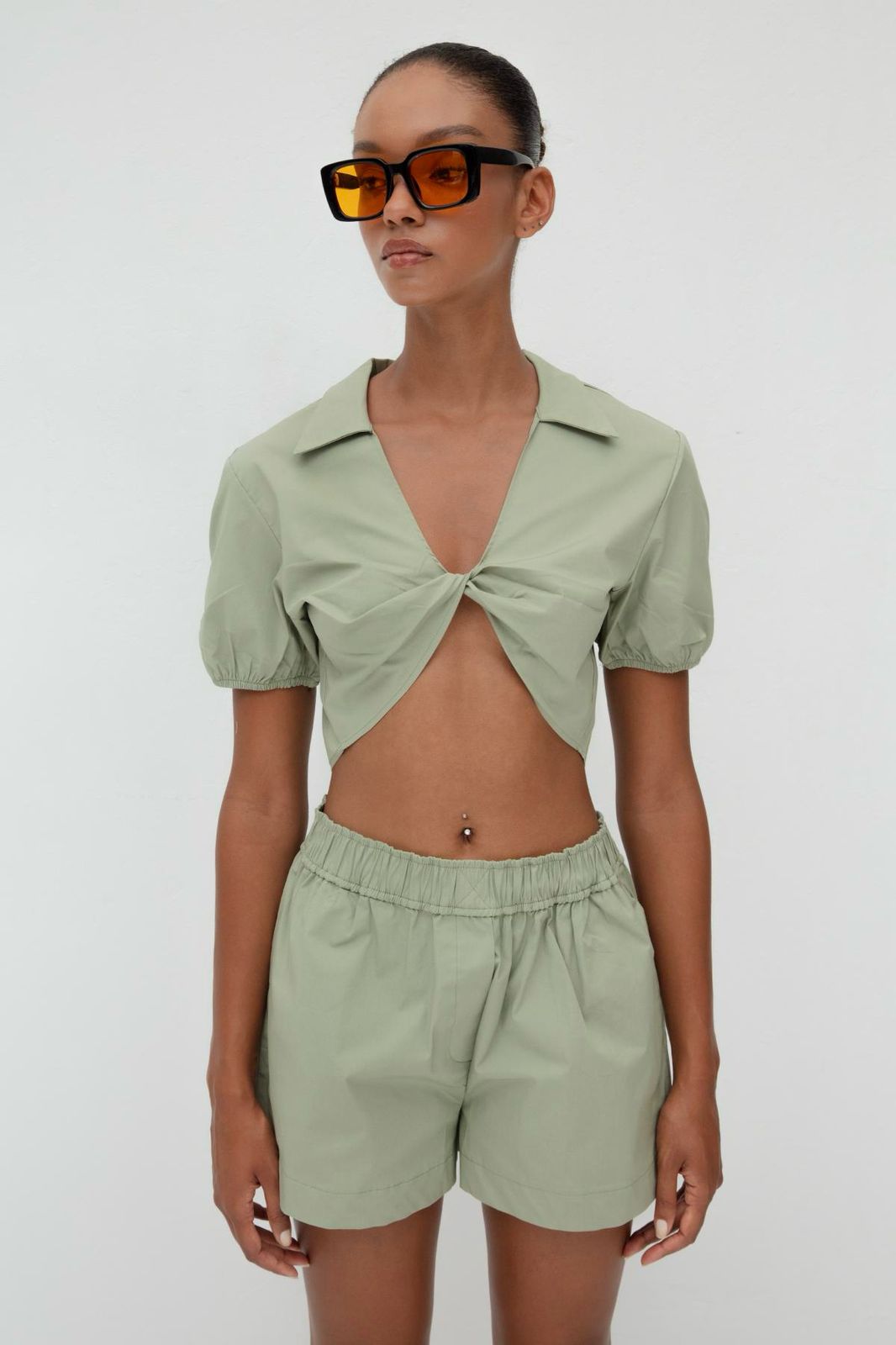Pastel‑Green Knot‑Front Poplin Set