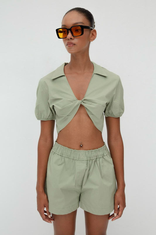 Pastel‑Green Knot‑Front Poplin Set