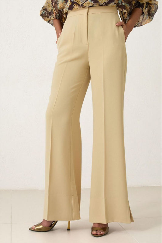 Sandstone Tailored Wide‑Leg Trousers