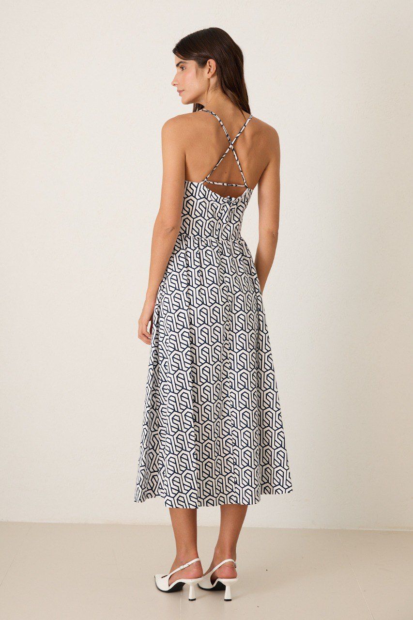 Geometric Strappy Midi Dress