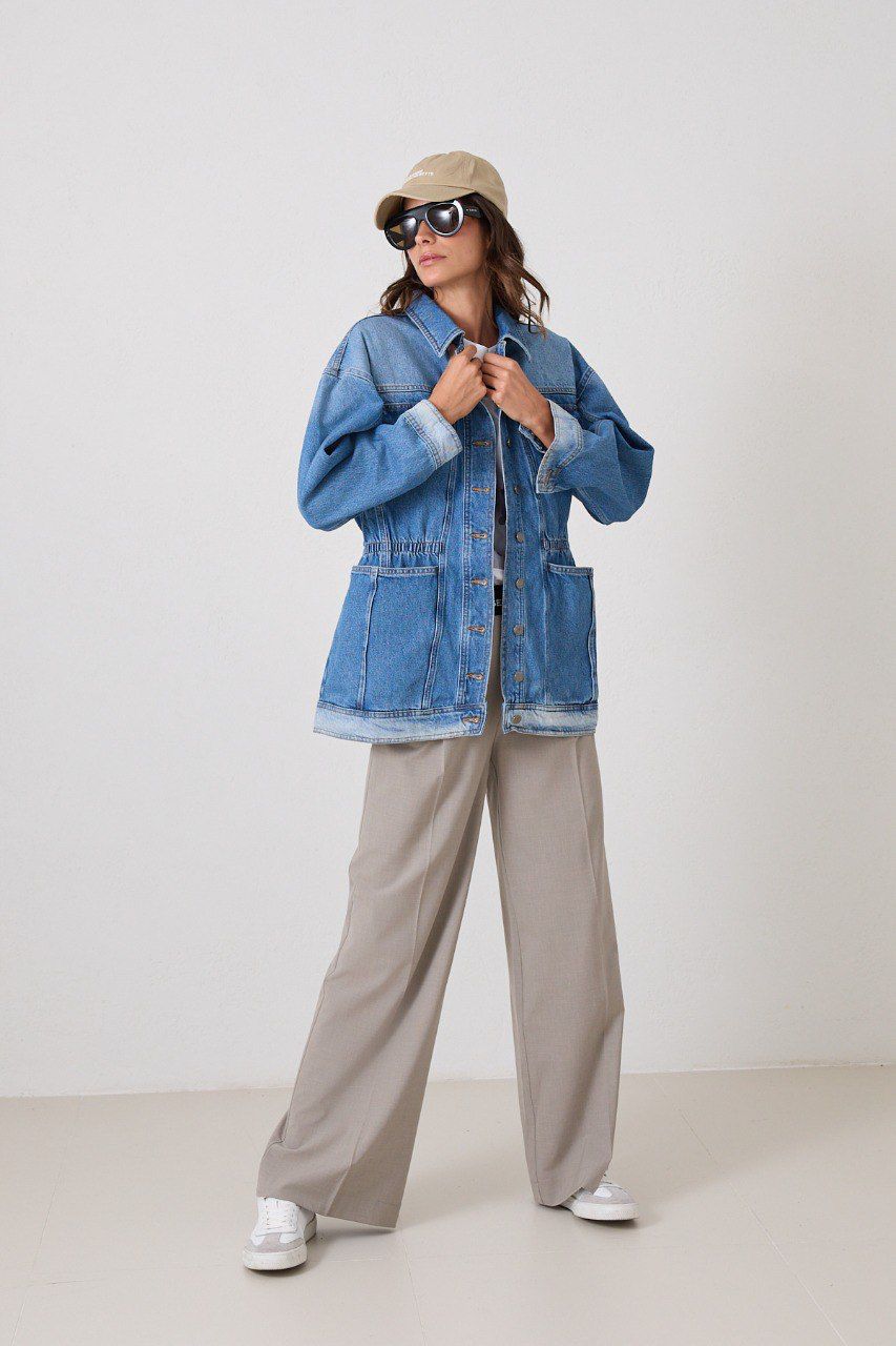 Cinch-Waist Denim Jacket