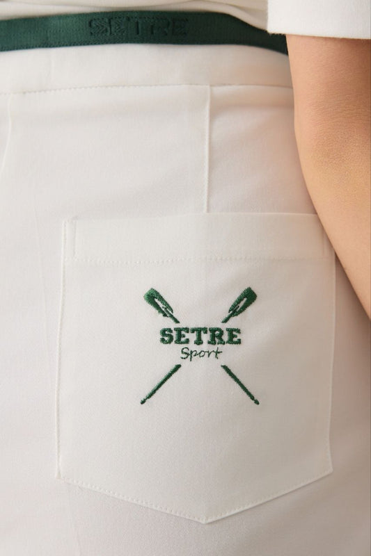 High-Waisted White Tailored Shorts with Green Trim